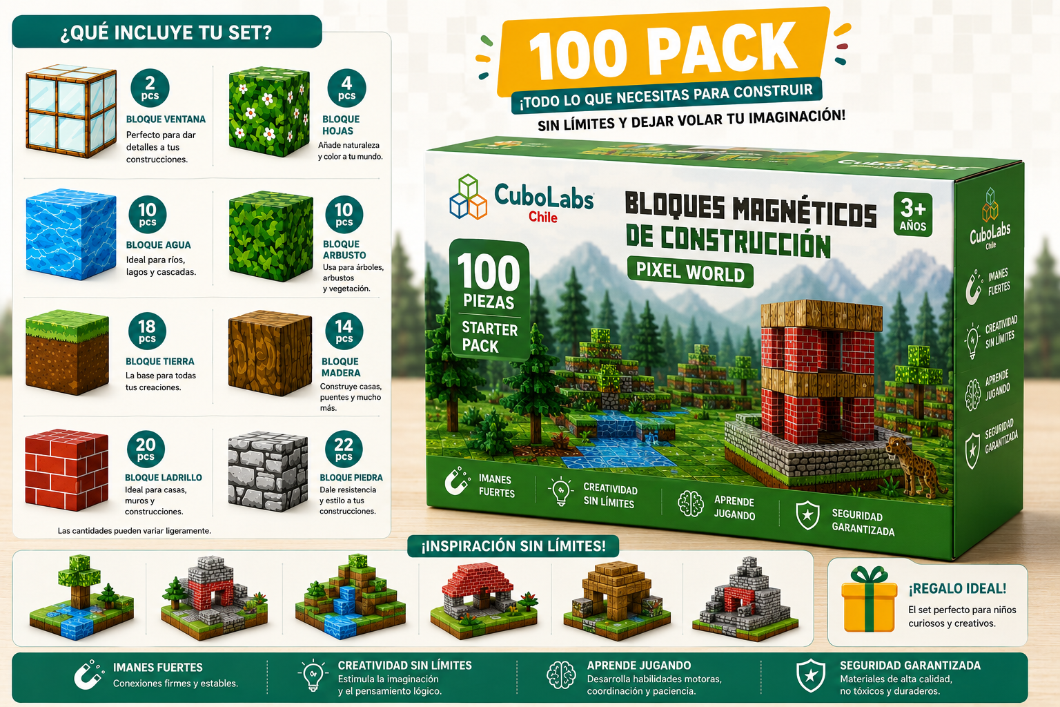 Bloques de Construcción Magnéticos Pixel World™ - 100 / 200 / 300 piezas