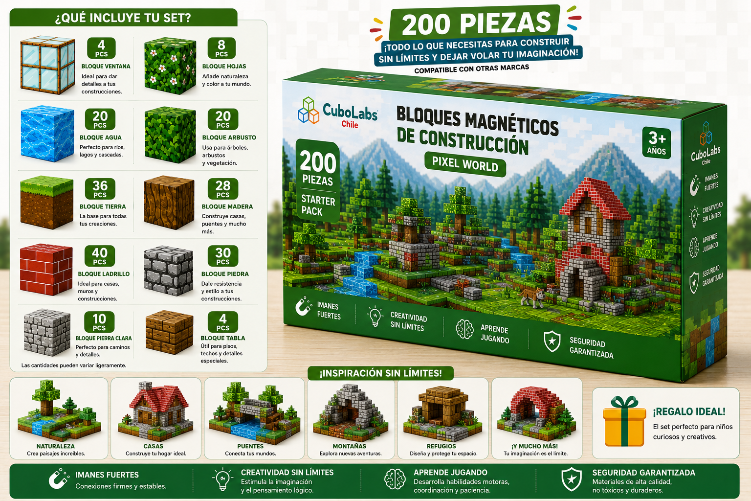 Bloques de Construcción Magnéticos Pixel World™ - 100 / 200 / 300 piezas