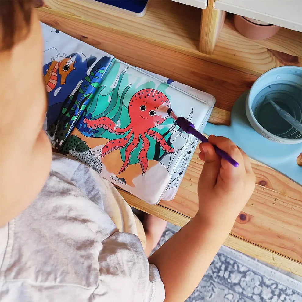 Libro para colorear con agua: Animales marinos, Pintura al agua, Reutilizable (8 páginas, 6-24 meses)