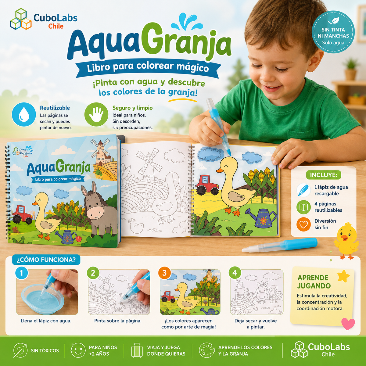 Libro para colorear sobre agua de granja (6+ meses)