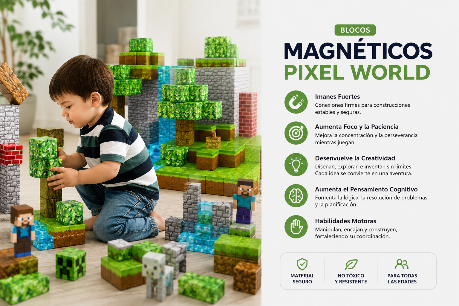 Bloques de Construcción Magnéticos Pixel World™ - 48 / 64 / 75 piezas