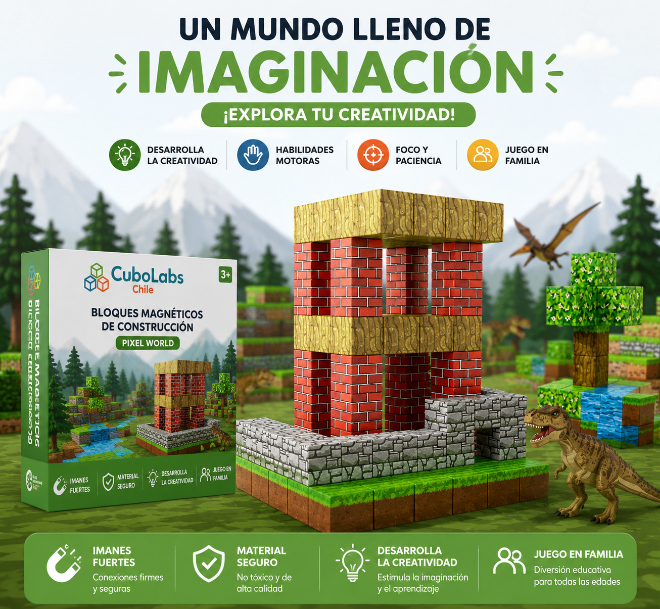 Bloques de Construcción Magnéticos Pixel World™ - 48 / 64 / 75 piezas