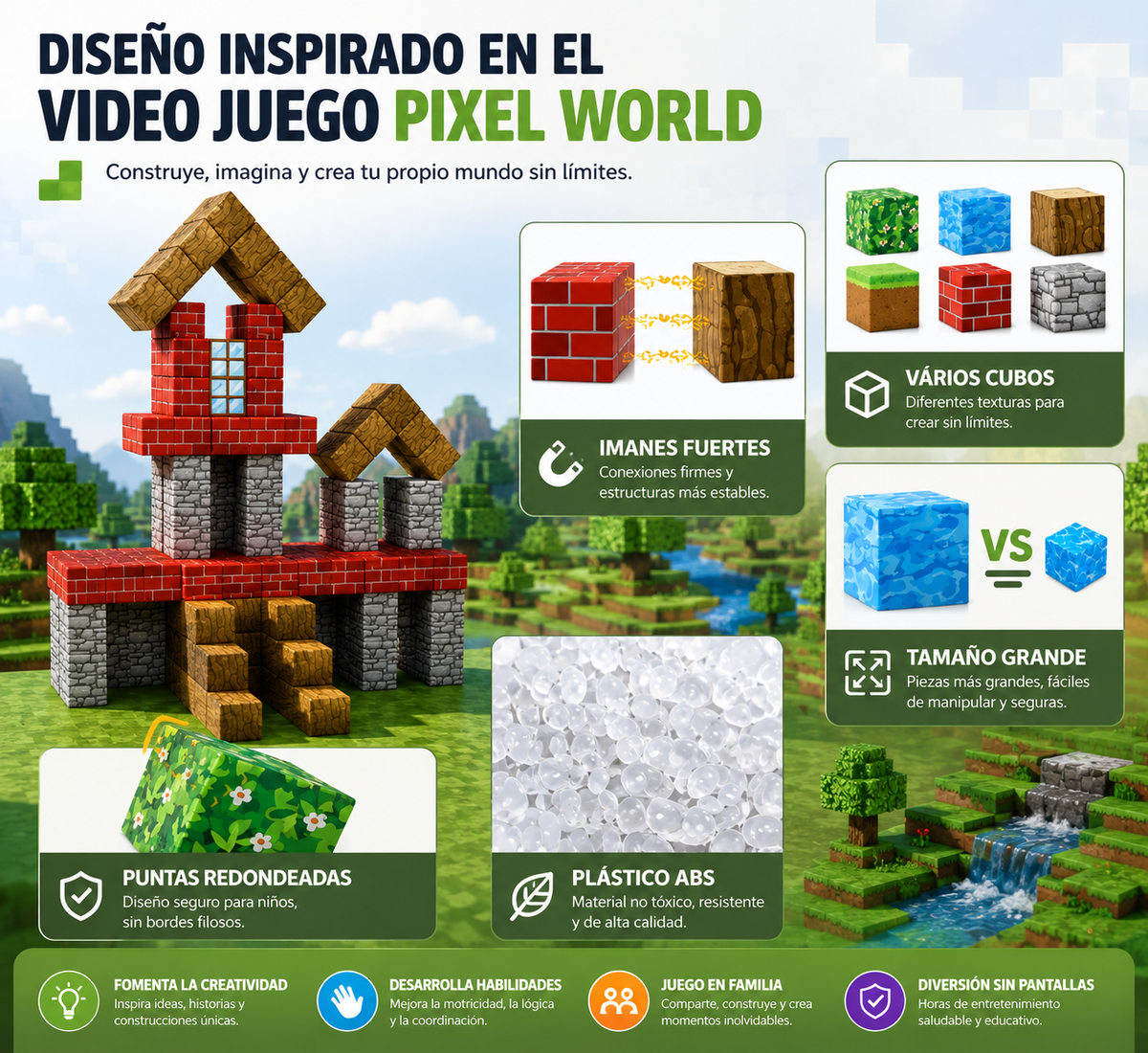 Bloques de Construcción Magnéticos Pixel World™ - 48 / 64 / 75 piezas