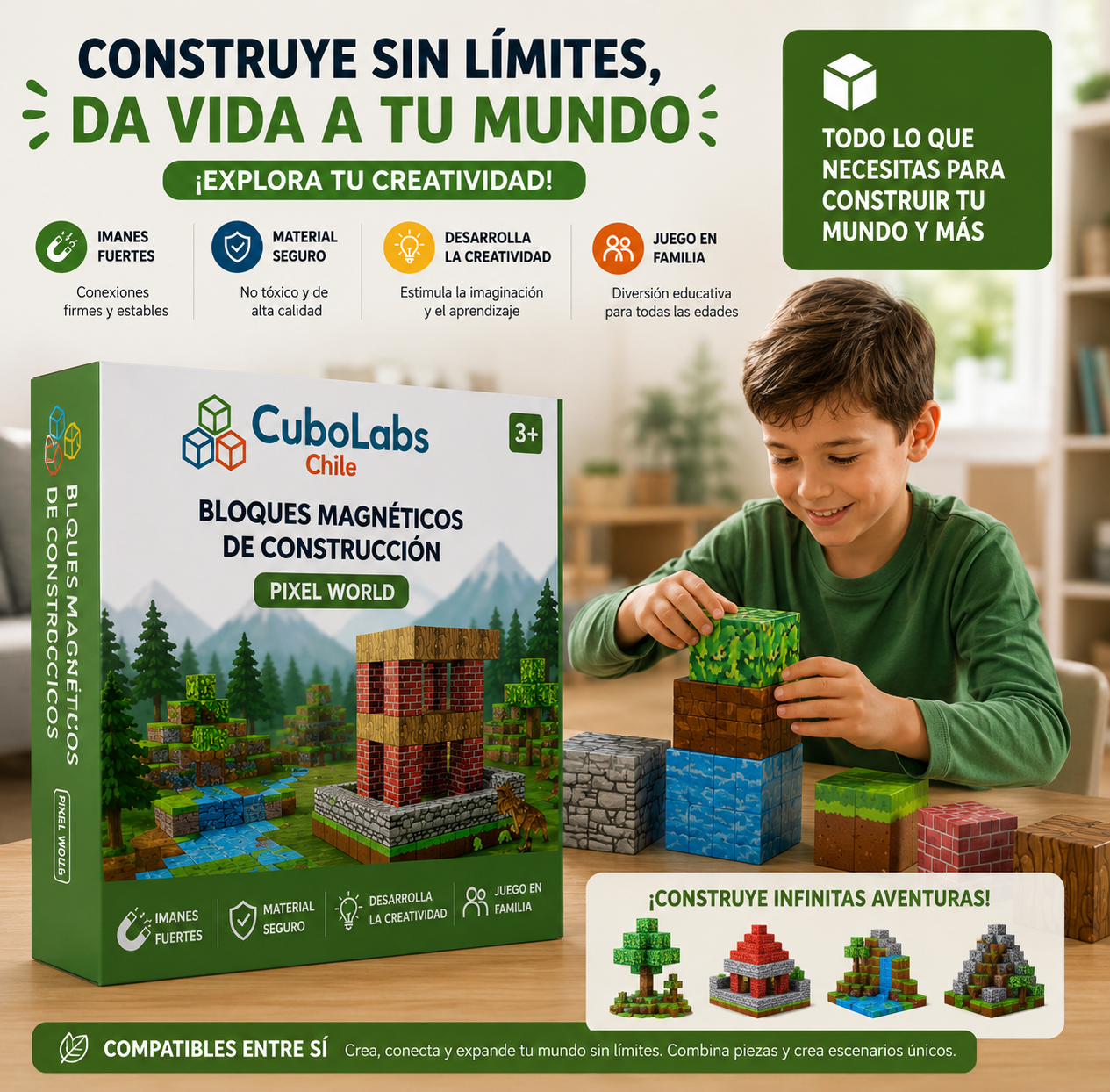 Bloques de Construcción Magnéticos Pixel World™ - 48 / 64 / 75 piezas