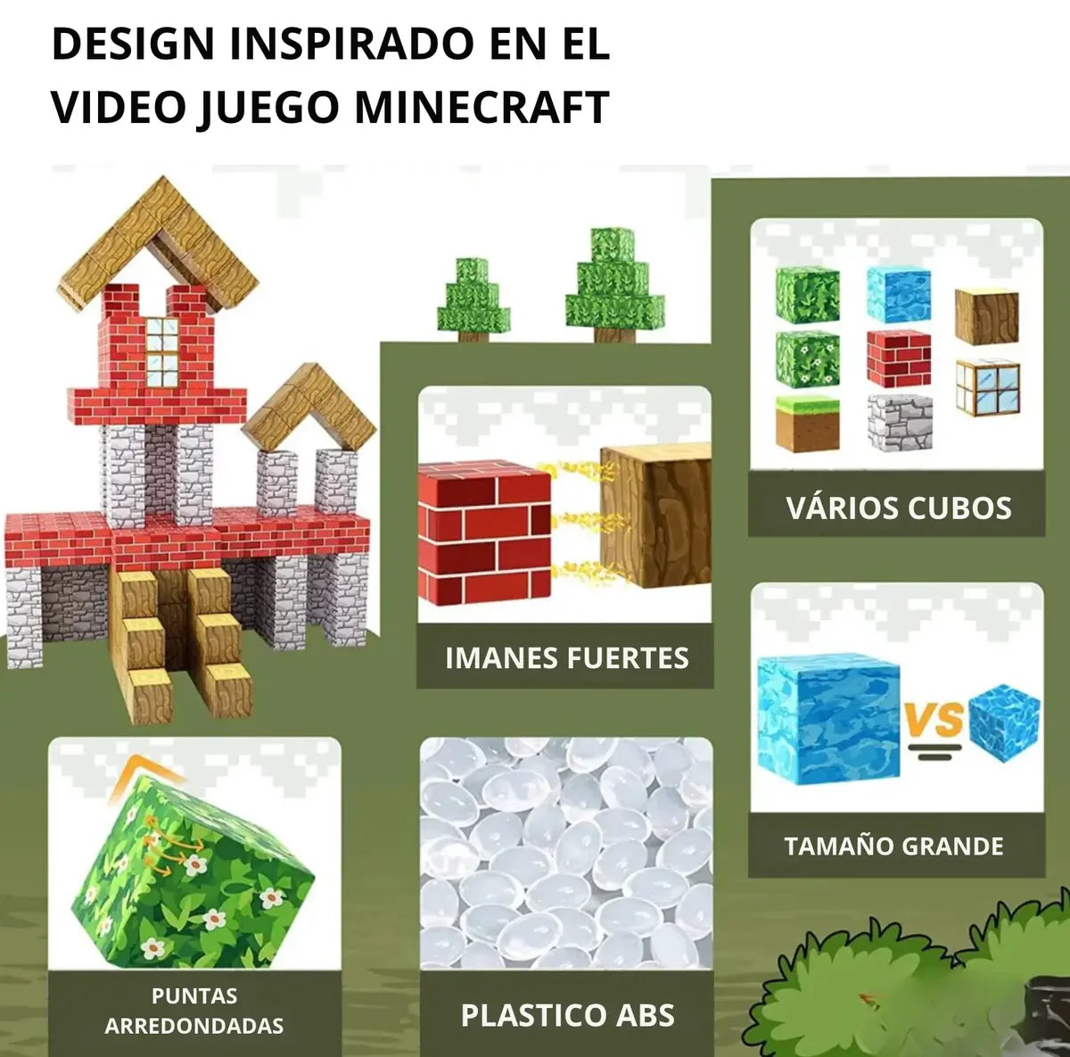 Bloques de Construcción Magnéticos Estilo MineCraft -- 48 / 64 / 75 piezas