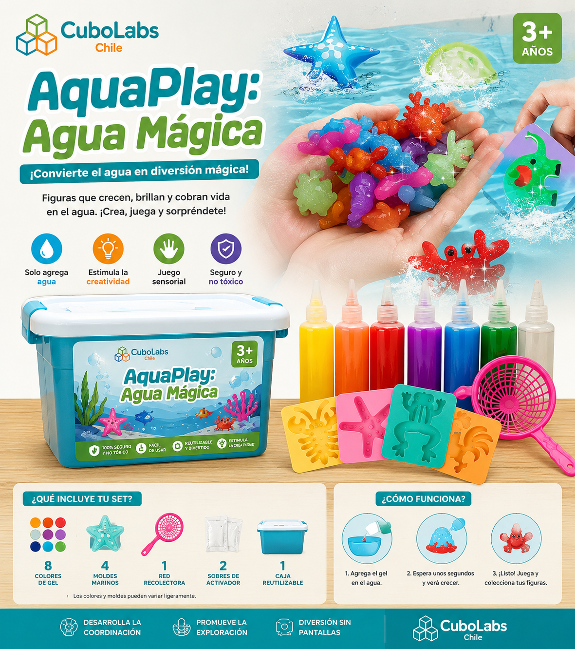 AquaPlay: Agua Mágica – Juguete Montessori con Moldes de Océano y Animales